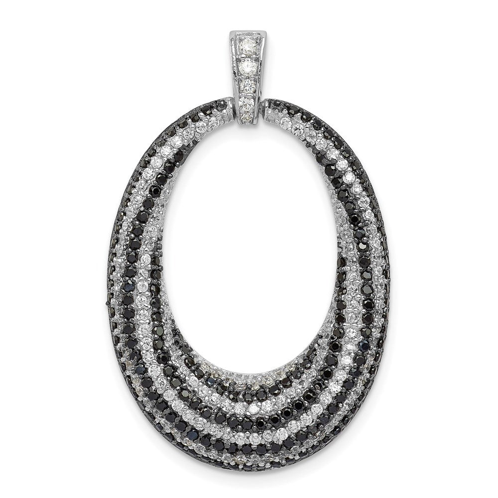 Sterling Silver Rhodium-plated Black and White CZ Open Oval Fancy Pendant, 35 x 23 mm