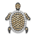 Sterling Silver White & Champagne CZ Turtle Slide, 31 x 25 mm
