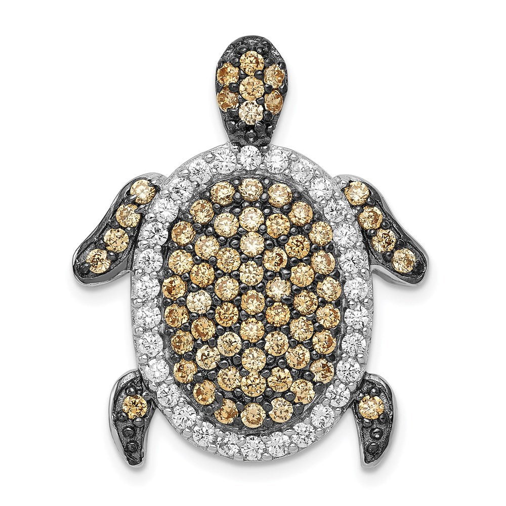 Sterling Silver White & Champagne CZ Turtle Slide, 31 x 25 mm