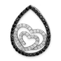 Sterling Silver White & Black CZ Heart Teardrop Slide, 28 x 22 mm