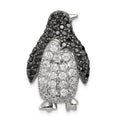Sterling Silver Rhodium-plated Black & White CZ Penguin Chain Slide, 29 x 18 mm