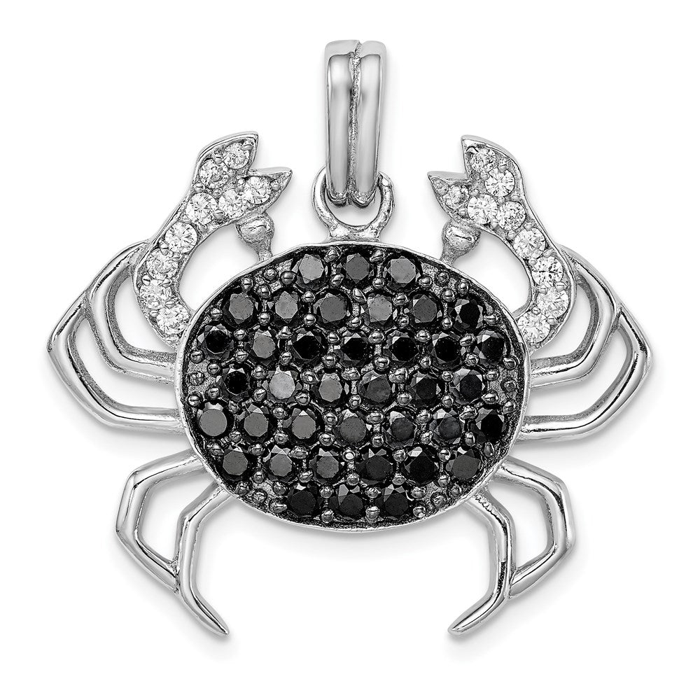 Sterling Silver Rhodium-plated Black & White CZ Crab Pendant, 30 x 30 mm