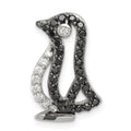 Sterling Silver Rhodium-plated Black and White CZ Penguin Chain Slide, 20 x 15 mm