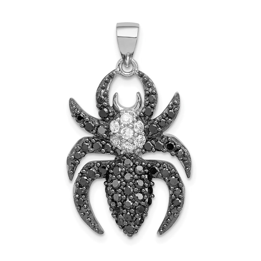 Sterling Silver Rhodium-plated Black and White CZ Spider Pendant, 31 x 18 mm