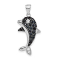 Sterling Silver Black & White CZ Dolphin Pendant, 33.8 x 16.2 mm