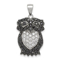 Sterling Silver Black & White CZ Owl Pendant, 29 x 15 mm