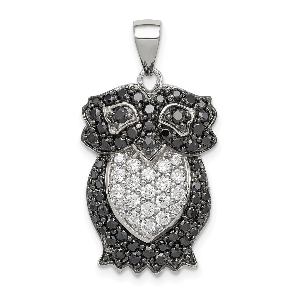 Sterling Silver Black & White CZ Owl Pendant, 29 x 15 mm