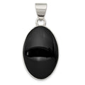 Sterling Silver Rhodium-plated Onyx Polished Oval Pendant, 42 x 20 mm