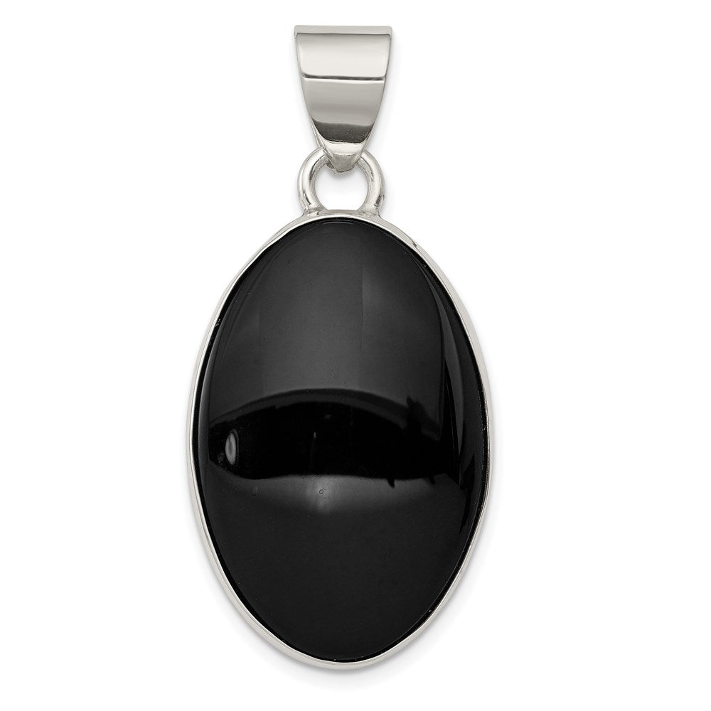 Sterling Silver Rhodium-plated Onyx Polished Oval Pendant, 42 x 20 mm