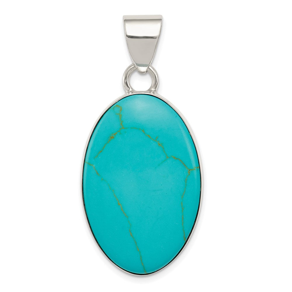 Sterling Silver Turquoise Polished Oval Pendant, 42 x 20 mm