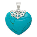 Sterling Silver Rhodium-plated Turquoise Heart Stone Pendant, 33 x 28 mm
