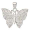 Sterling Silver Rhodium-plated Polished/Textured Butterfly Pendant, 30 x 30 mm