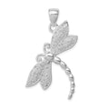 Sterling Silver Rhodium-plated Polished and Textured Dragonfly Pendant, 40 x 28 mm