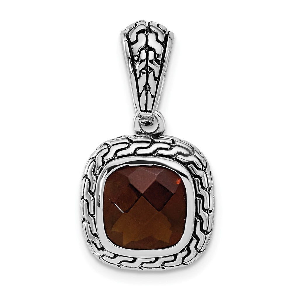 Sterling Silver Polished & Antiqued Brown CZ Pendant, 26.75 x 14.35 mm