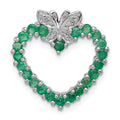 Sterling Silver Rhodium-plated Emerald & Diamond Heart Pendant, 0.798 ct, 20 x 18 mm