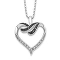 White Night Sterling Silver Rhodium-plated Black and White Diamond Heart 18 Inch Necklace with 2 Inch Extender, 0.1 ct, 18 x 20.5 mm
