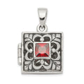 Sterling Silver Rhod-plated Polished/Antiqued Garnet Square 16mm Locket, 0.9 ct, 23.2 x 16.9 mm