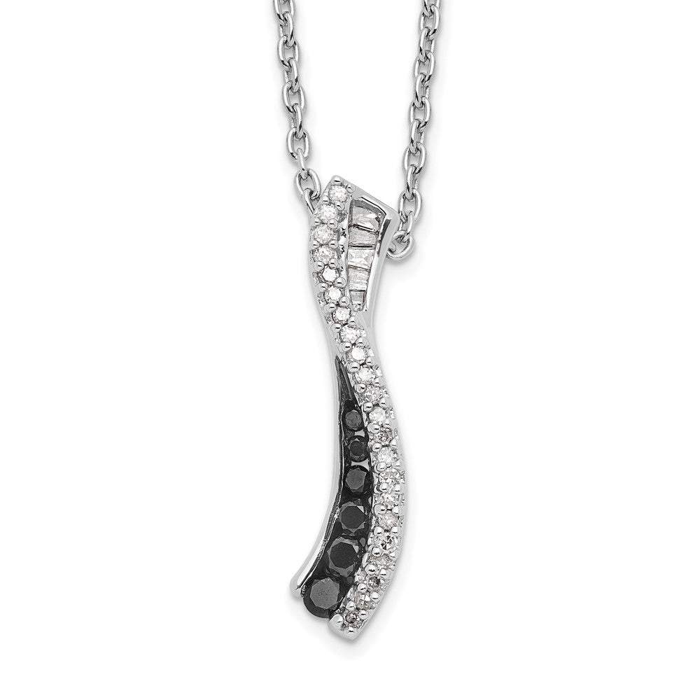White Night Sterling Silver Rhodium-plated Black and White Diamond 18 Inch Necklace with 2 Inch Extender, 0.254 ct, 18 x 5 mm