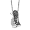 White Night Sterling Silver Rhodium-plated Black and White Diamond Penguin 18 Inch Necklace with 2 Inch Extender, 0.16 ct, 18 x 12 mm