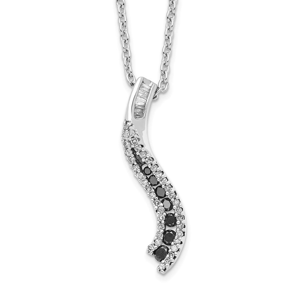 White Night Sterling Silver Rhodium-plated Black and White Diamond 18 Inch Necklace with 2 Inch Extender, 0.239 ct, 18 x 4 mm