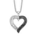 White Night Sterling Silver Rhodium-plated Black and White Diamond Heart 18 Inch Necklace with 2 Inch Extender, 0.292 ct, 18 x 16 mm