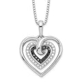 White Night Sterling Silver Rhodium-plated Black and White Diamond Triple Heart 18 Inch Necklace with 2 Inch Extender, 0.252 ct, 18 x 25 mm