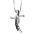White Night Sterling Silver Rhodium-plated Black and White Diamond Cross 18 Inch Necklace with 2 Inch Extender, 0.144 ct, 18 x 16 mm