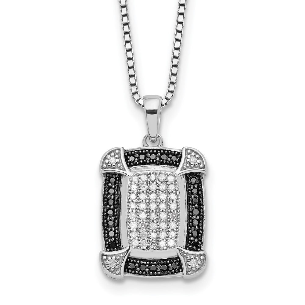 White Night Sterling Silver Rhodium-plated Black and White Diamond 18 Inch Necklace with 2 Inch Extender, 0.35 ct, 18 x 13 mm