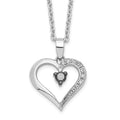 White Night Sterling Silver Rhodium-plated Black and White Diamond Heart 18 Inch Necklace with 2 Inch Extender, 0.111 ct, 18 x 14 mm