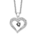 White Night Sterling Silver Rhodium-plated Black and White Diamond Heart 18 Inch Necklace with 2 Inch Extender, 0.149 ct, 18 x 19 mm