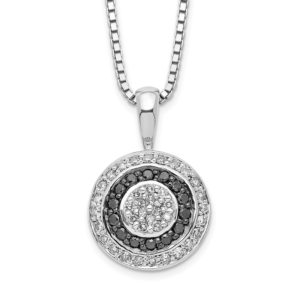 White Night Sterling Silver Rhodium-plated Black and White Diamond Circle Pendant 18 Inch Necklace with 2 Inch Extender, 0.355 ct, 18 x 13 mm