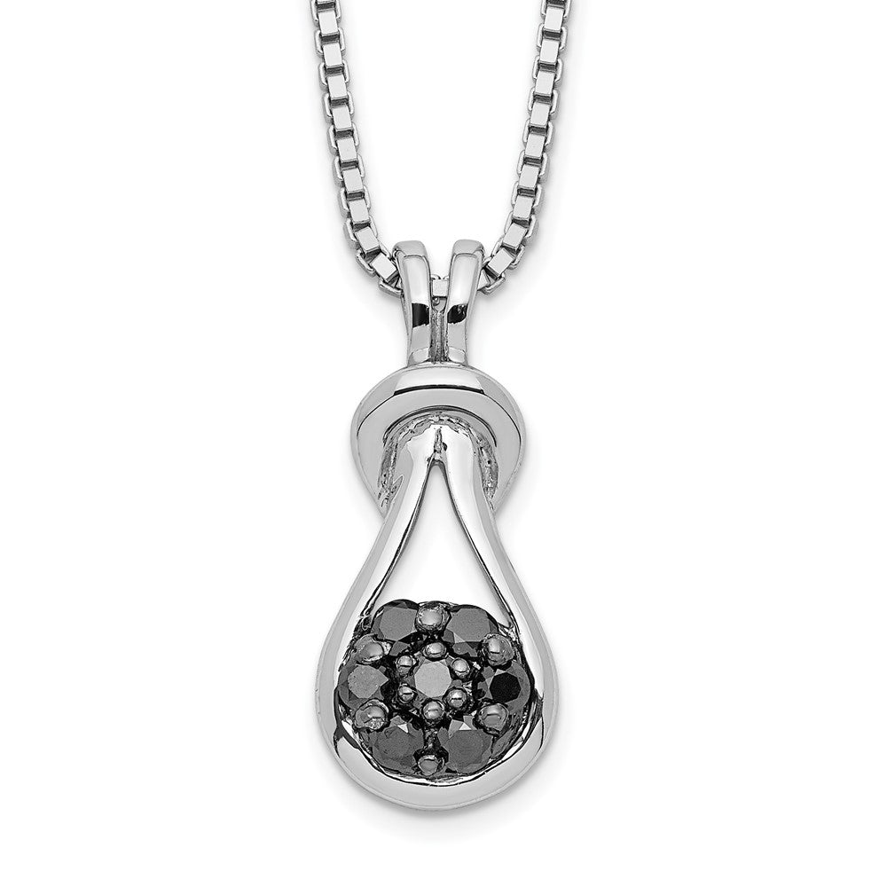 White Night Sterling Silver Rhodium-plated Black Diamond Love Knot 18 Inch Necklace with 2 Inch Extender, 0.212 ct, 18 x 8 mm