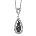 White Night Sterling Silver Rhodium-plated Black and White Diamond Double Teardrop 18 Inch Necklace with 2 Inch Extender, 0.502 ct, 18 x 10 mm