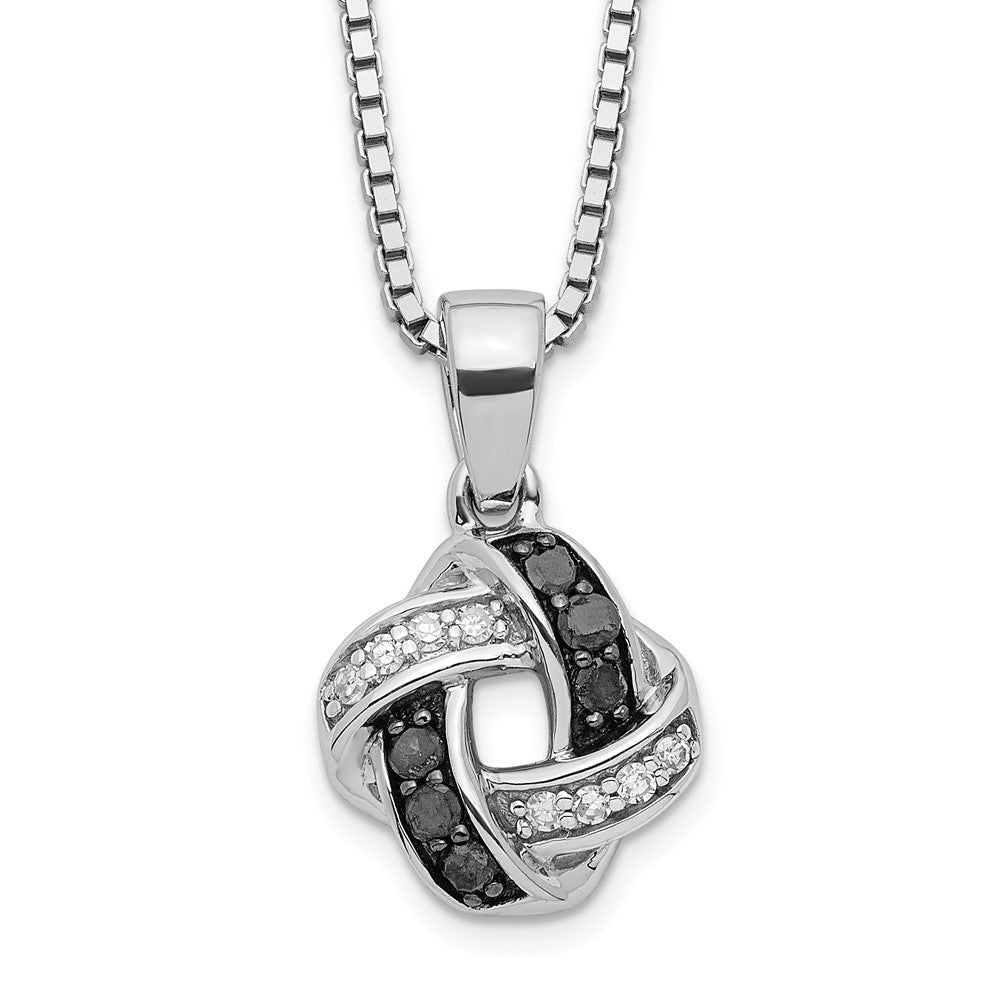 White Night Sterling Silver Rhodium-plated Black and White Diamond 18 Inch Necklace with 2 Inch Extender, 0.138 ct, 18 x 12 mm