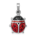Sterling Silver Rhodium-plated Enameled Ladybug Pendant, 21.7 x 12 mm