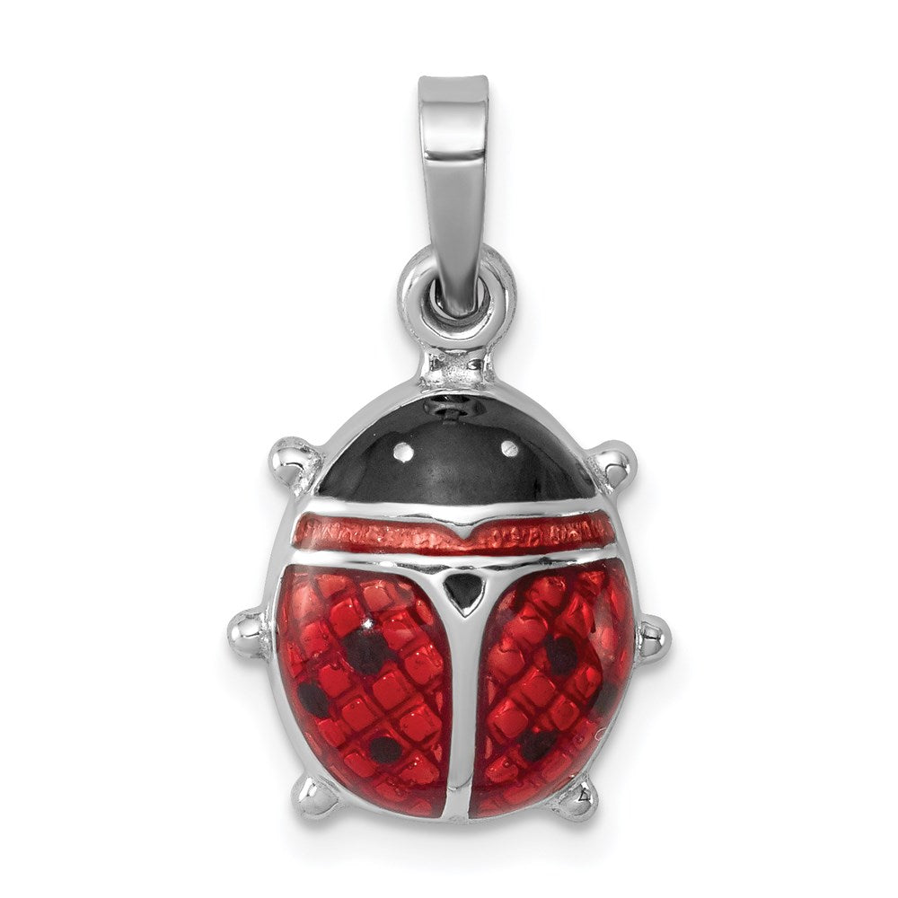 Sterling Silver Rhodium-plated Enameled Ladybug Pendant, 21.7 x 12 mm