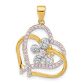 Sterling Silver Flash Gold-plated Pink & Clear CZ Heart Butterfly Pendant, 28.65 x 22 mm