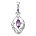 Sterling Silver Rhodium-plated Amethyst Fancy Pendant, 1.64 ct, 38 x 18 mm