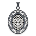 Sterling Silver Black Ceramic White Crystal Oval Pendant, 33.25 x 21.2 mm