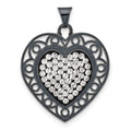 Sterling Silver Black Ceramic-plated Crystal Heart Pendant, 28.75 x 22.45 mm