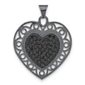 Sterling Silver Black Ceramic-plated Crystal Heart Pendant, 28.9 x 22.7 mm
