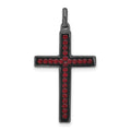 Sterling Silver Black Ceramic Red Crystal Cross Pendant, 35.5 x 19.15 mm