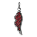Sterling Silver Black Ceramic Red Crystal Wing Pendant, 31 x 8 mm