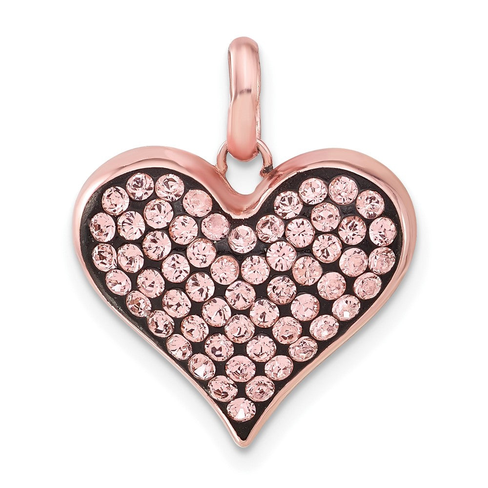 Sterling Silver Rose-tone Ceramic-plated Crystal Heart Pendant, 21.3 x 18 mm