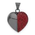 Sterling Silver Black Ceramic Red Crystal Heart Pendant, 21.3 x 15 mm