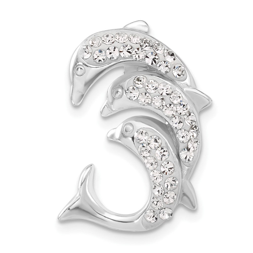 Sterling Silver Stellux Crystal Triple Dolphin Slide Pendant, 23.4 x 17.9 mm