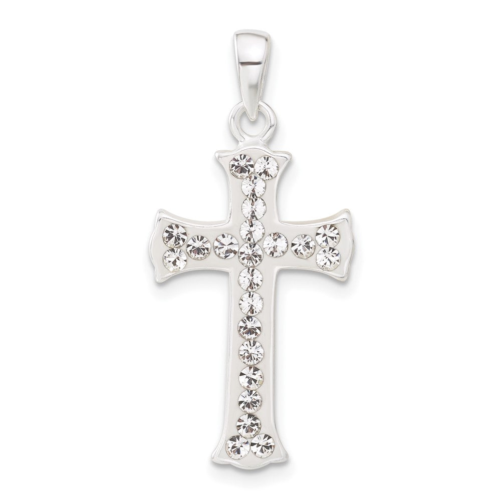 Sterling Silver White Stellux Crystal Cross Pendant, 33.4 x 15.6 mm