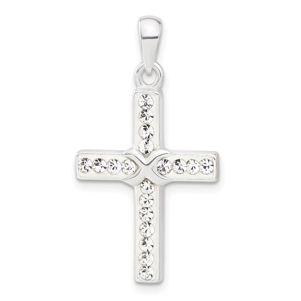 Sterling Silver Stellux Crystal and White Cross Pendant, 32.7 x 17.65 mm