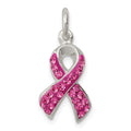 Sterling Silver Stellux Crystal Pink Awareness Ribbon Pendant, 23.1 x 10 mm