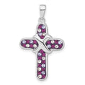 Sterling Silver Purple & Clear Stellux Crystal Cross Pendant, 33 x 19.45 mm